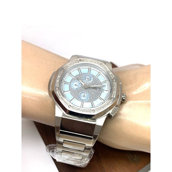 JBW Men's Watch JB-6101-M Saxon Swiss Quartz Diamond Blue Dial Silver Steel 48mm - Picture 5 of 14